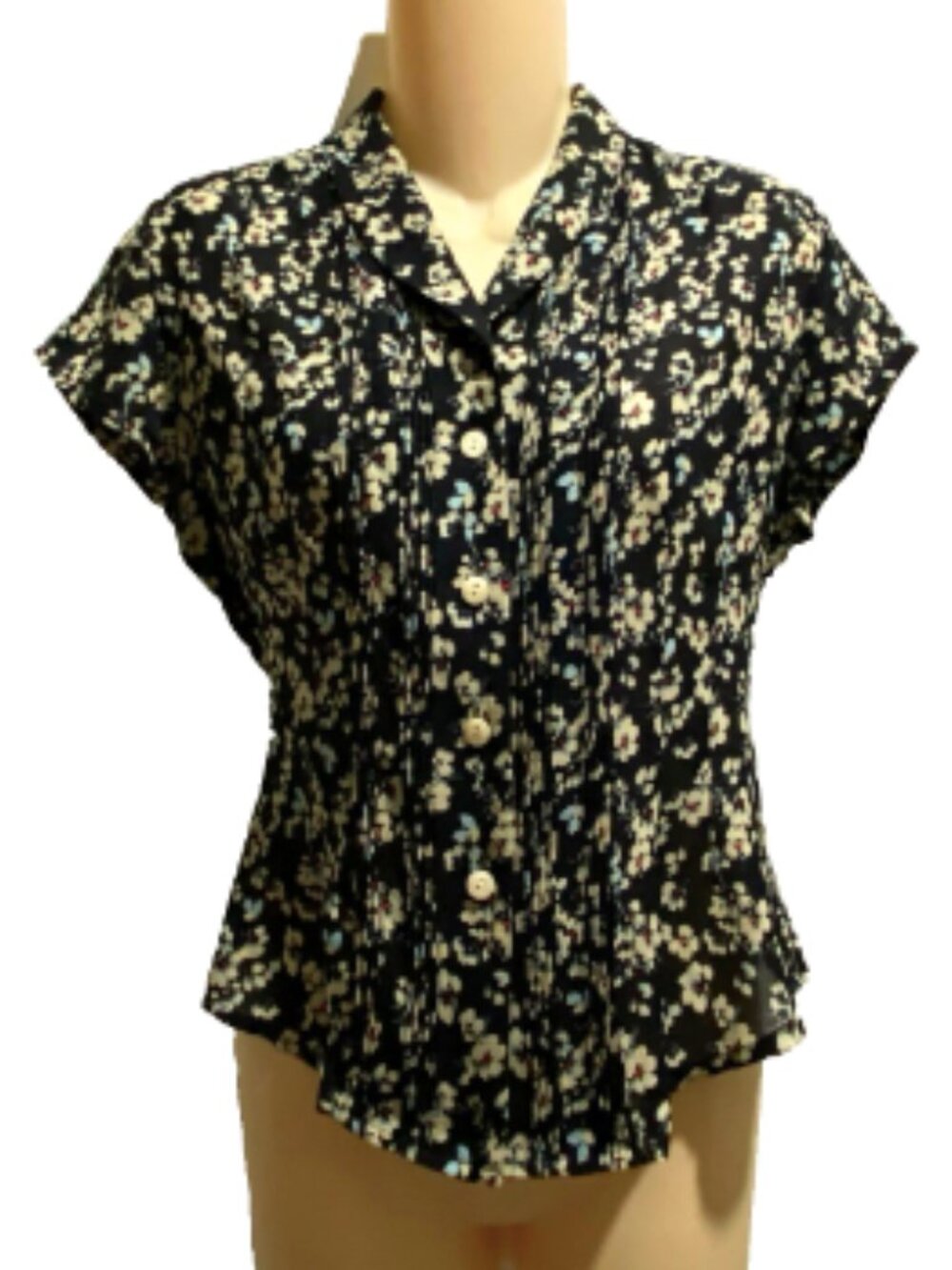 Jones New York Silk Georgette Floral Pintuck Button Front Collared Blouse Top 4